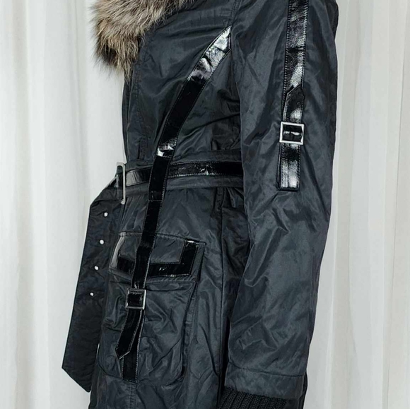Danier patent leather trim fox fur collar fall jacket - Picture 4 of 12